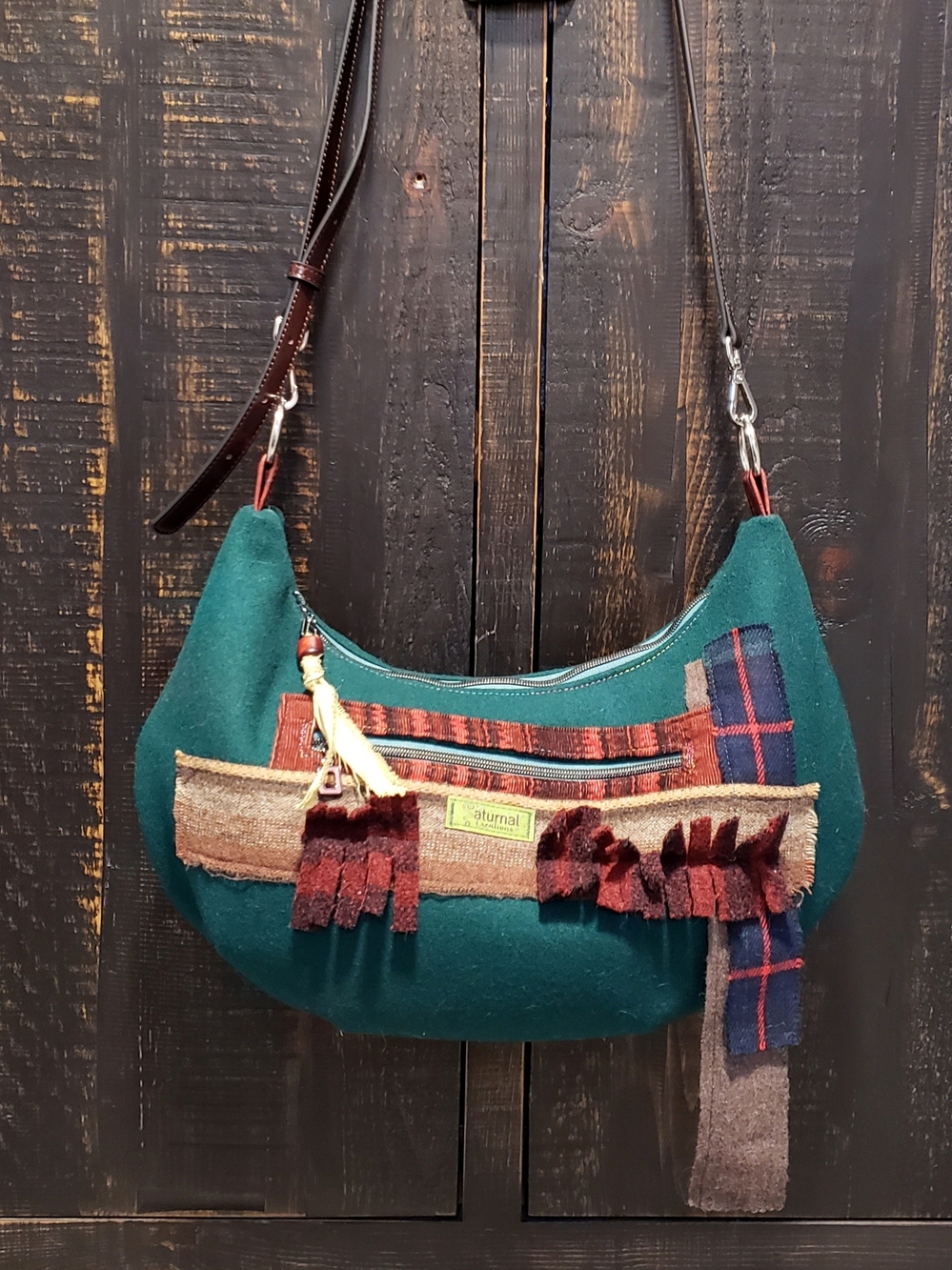 Green Wool Boho Fringe Crossbody Bag, Handmade Wool Hobo Bag